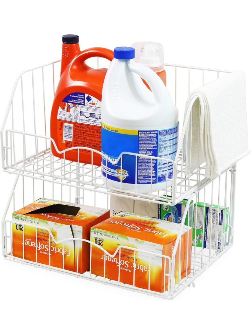 2 Pack Stackable Large Wide Entry Baskets, 17” Storage Bins - White Home